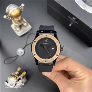 ساعت هابلوت کلاسیک فیوژن قاب رزگلد بند رابر مشکی صفحه مهندسی Hublot Classic Fusion