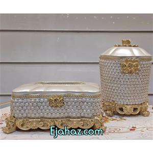 سطل و جادستمالی رزینی فلاور سفید طلایی