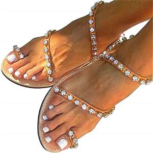 JF shoes Women's Crystal with Rhinestone Bohemia Flip Flops Summer Beach T-Strap Flat Sandals