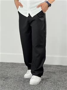 شلوار نیم بگ پارچه مازراتی مردانه مشکی پلیسه دار