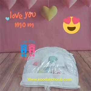 پشه بند تشک و بالشت دار با ملحفه های کاملا نخیر. استفاده آسان بسیار کاربردی مناسب نوزادان تا10 ماه. ابعاد. 