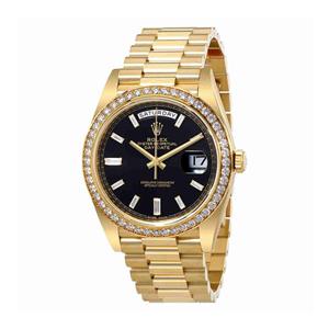 Rolex Oyster Perpetual Day-Date Black Dial Automatic Men's 18 Carat Yellow  Gold President Watch 228348BKDP