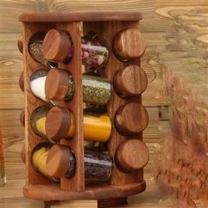 جا ادویه ایستاده گرد گردان 16 تایی چوب رنگ تیره ( چوب آکاسیا) کد 991610 (پس کرایه)