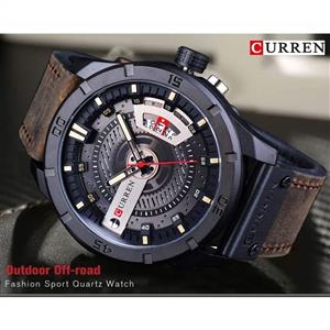 CURREN Red Leather Belt Military Design Calendar Display Mens Sport Watch Casual Fashion Quartz Creative Waterproof Male Clock 