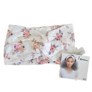 هدبند زنانه برند آلمانی I am باندانا آی ام تل کشی رنگ سفید گل دار 