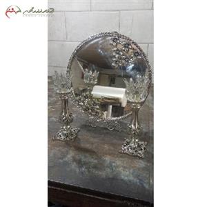 ست آینه گرد و شمعدان برنزی مدل ساده