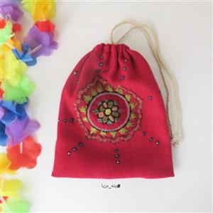 کیسه سنتی پته دوزی بزرگ،هدیه سنتی دستدوز،کیسه نظم دهنده جمع شو،کیسه گیفت یا آجیل، صنایع دستی،کیسه پارچه ای پته دوزی 