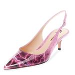 Maguidern Kitten Heel Sandals Patent Leather Pointed Toe Slingback Ankle Metal Buckle Strap Low Heel Shoes Plus Size