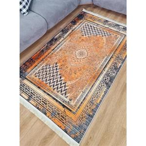 فرشینه | فرش چاپی برند حسن نیا مدرن هازان ترک طوسی نارنجی h482 (پس کرایه)