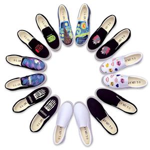 Graffiti Colorful Women Girls Loafers Canvas Shoes Hand Painted Rainbow Casual Slip On Ladies Low Top Sneakers 