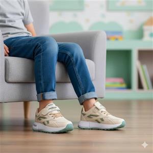 کتونی بچه گانه کفش اسپرت ریبوک دخترانه پسرانه کرم سبز زیره پیو سایز 31 تا 36 لژ 3 سانت رویه چرم مصنوعی سبک راحت