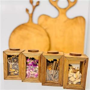جا ادویه ای چوبی مجموعه 4 عددی ظرف ادویه ست جا ادویه ای عروس مناسب جهیزیه