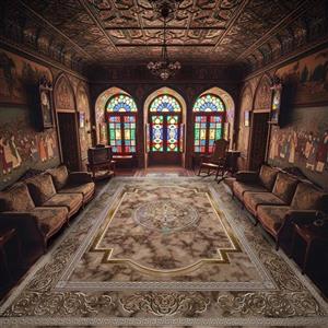 فرش ماشینی6متری 1200شانه نخ آکریلیک تراکم 3600  فرش زیبا  حاشیه طوسی طرح حریر