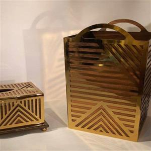 سطل دستمال چوبی با رویه فلزی طرح ایکیا در مدل های م تلف در دورنگ طلایی و نقره ای(پسکرایه)