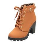 Haoricu_ High Heel Shoes Women, Lace Up Ankle Boots Thick Ladies Zipper Buckle Platform Shoe