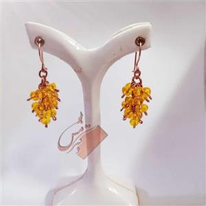 گوشواره مس وسنگ طرح خوشه انگوری رنگ فیروزه ای