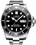 LOREO Mens Silver Stainless Steel Sapphire Glass Black Rotating bezel Men's Automatic date week Watch