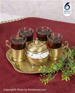 ست چایخوری ۴ نفره ساده برنجی با ضمانت ۶۰ ماهه کیمیاترنج طرح هندی