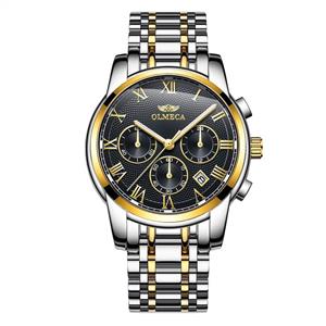 OLMECA Men's Watch Fashion Luxury Wrist Watches Analog Quartz Waterproof Chronograph Watch for Men Stainless Steel Strap Clock (B-Silver Black)