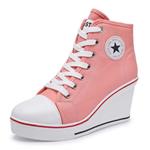 Hurriman Women's Wedge Sneakers High Heel Canvas Shoes Lace up High Top Side Zipper Fashion Sneakers