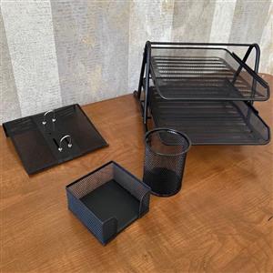 ست رومیزی فلزی لوازم اداری 4 تکه با کازیه