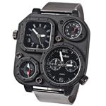 Oulm Ori-0638 Men¡®s Watch with Double Movt Compass Thermometer Black Square Dial Steel Band Black Case