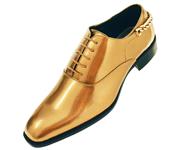 Bolano Mens Smooth Shiny Patent Plain Toe Oxford Dress Shoe with Gold Heel Chain