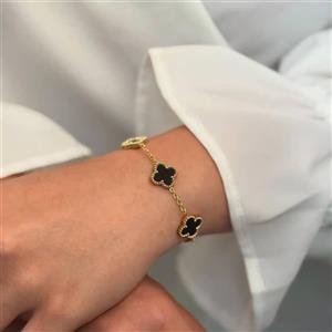 دستبند طلایی ونکلیف استیل با گل مشکی DA00024