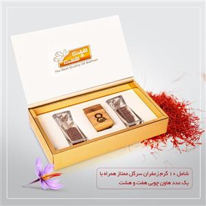 پک کادویی زعفران سرگل ممتاز 10 گرمی و هاون چوبی