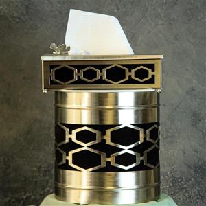 ست سطل و جای دستمال کاغذی برنج سالینو مدل شش ضلعی کدN-591