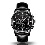 OLMECA Men's Watches Luxury Sports Business Quartz Wristwatches Waterproof Chronograph Calendar Date Genuine Leather Band Black Color