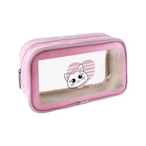 کیف آرایش طلق و چرم طرح دار کرم با کد CB005-2 برند vergen