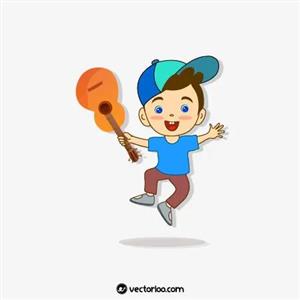 وکتور پسر بچه کارتونی گیتار به دست 1
