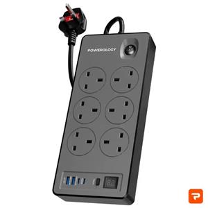 چندراهی برق پاورولوژی Powerology 6AC 2990W PD 20W _مدل PWCUQC046BK