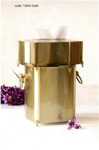 سطل و جای دستمال کاغذی هندی برنج نیوسان مدل 12655 طلایی