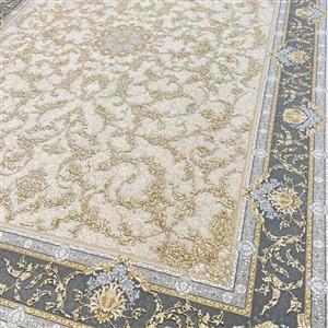 فرش ماشینی اکریلیک 12 متری فرش ماشینی 1200شانه تراکم 3600 گل برجسته  فرش کاشان فرش افشان کرم طلایی
