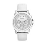 A|X Armani Exchange Men's Silvertone White Nylon with Silicone Straps Watch