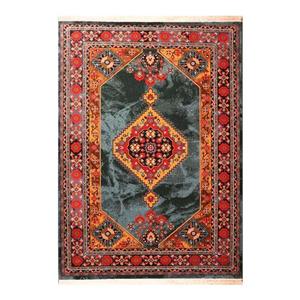 فرش ماشینی 320 شانه زمینه سرمه‌ای حاشیه لاکی مدل ستاره کویر یزد کلکسیون شاهسون طرح SH-B005-9036