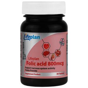 قرص فولیک اسید 800 میکرو گرم لایف پلن بسته 30 عددی