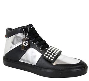 Gucci Limited Edition Silver Black Leather High top Sneaker 376194 1064 