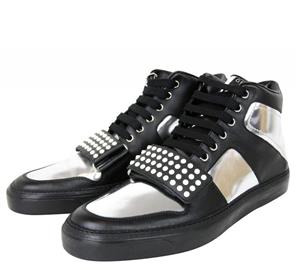 Gucci Limited Edition Silver Black Leather High top Sneaker 376194 1064 