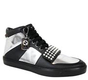 Gucci Limited Edition Silver/Black Leather High top Sneaker 376194 1064