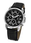 Konigswerk Mens Black Leather Watch Roman Numerals Multifunction Day Date Display AQ202575G