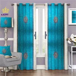 پرده پذیرایی دو قواره پانچ اسلیمی طرح شمسه زمینه فیروزه ای کد S6295