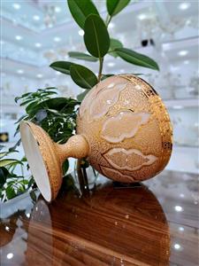 میوه خوری کریستال طلاکوب سایز بزرگ طرح کاستل رنگ کرم برند پیتر کریستال 