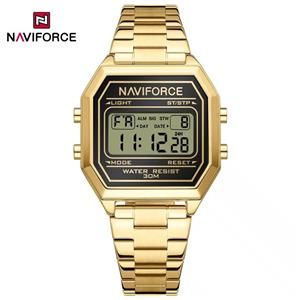 ساعت مچي مردانه ديجيتال نيوي فورس NAVIFORCE مدل Nf5063s طلايي استيل