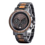 Men Wood Watches Stainless Steel Wooden Wirst Watches Chronograph Date Sport Casual Watches