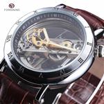 FORSINING Watches Men Luxury Roma Case Transparent Skeleton Automatic Mechanical Leather Strap Antique Wristwatch 