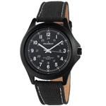 Peugeot Black Aviator Watch, 24Hr Time Markers, Water-Resistant with Canvas Strap