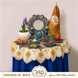 رومیزی هفت سین مخمل 90 سانتی طرح زنبق بهاری مناسب میزهای گرد و مربع و میز خاطره محصولات هنری پرورا 